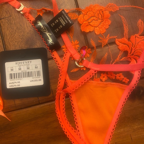 Honey Birdette Vibrant Orange Floral Lace Bra Set, Limited Edition, Pre-Playboy - Picture 2 of 5